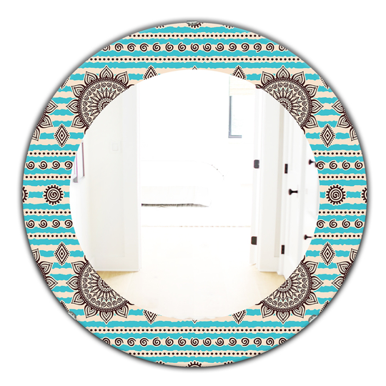 Designart 24-in x 24-in Blue Vintage Decorative Pattern Bohemian and Eclectic Mirror