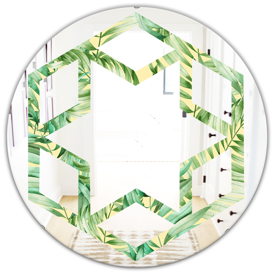 Designart Canada 24-in L x 24-in W Round Green Tropical Retro Foliage Polished Wall Mirror