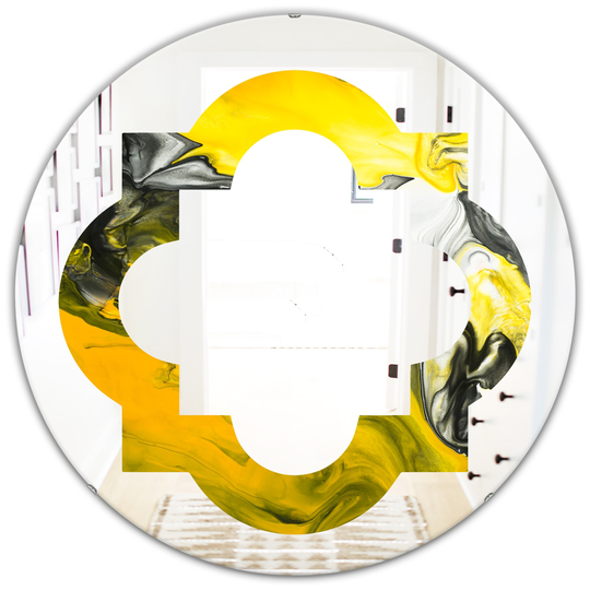 Designart Canada 24-in L x 24-in W Round Marbled Yellow Modern Polished Wall Mirror