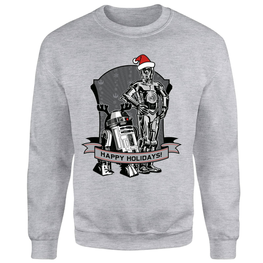 Star Wars Happy Holidays Droids Grey Christmas Jumper - S