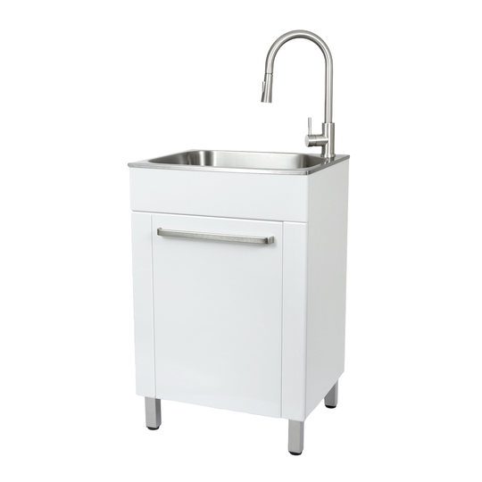 Presenza 22-in x 18-in Compact White Preassembled Freestanding Laundry Cabinet with Sink, Drain and Faucet