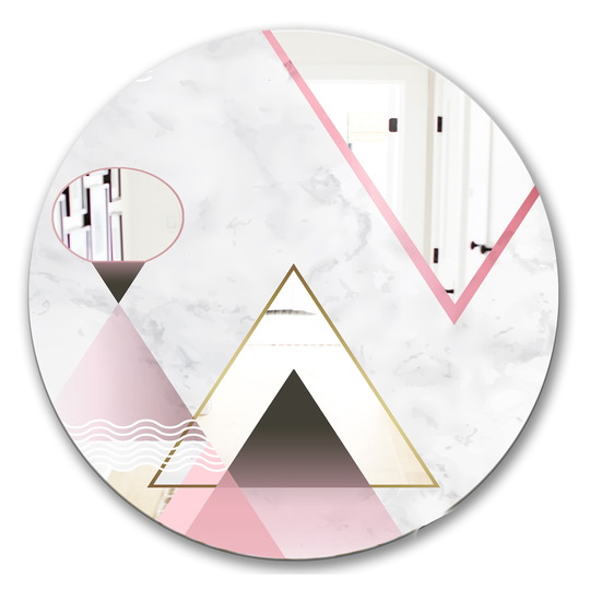 Designart Triangular Spacy Spheres 4 Round 24-in L x 24-in W Polished Mid-Century Pink Wall Mounted Mirror