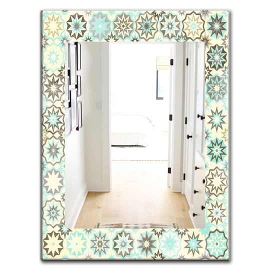 Designart Canada 35.4-in L x 23.6-in W Rectangle Turquoise and Yellow Vintage Snowflakes Polished Wall Mirror