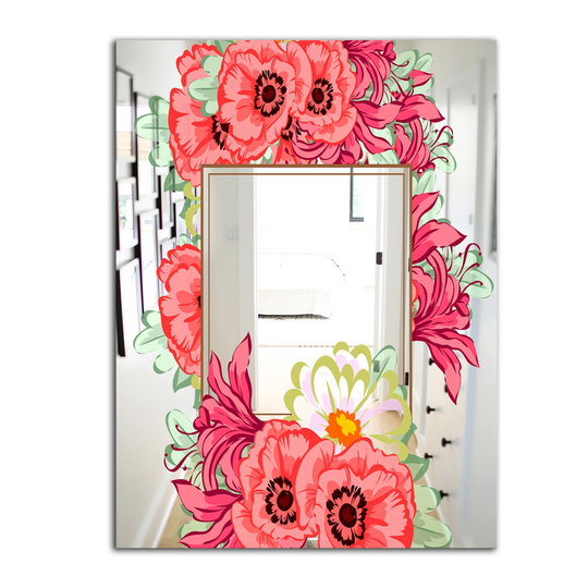 Designart Garland Sweet 11 Rectangular 35.4-in L x 23.6-in W Polished Farmhouse Red Wall Mounted Mirror