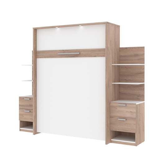 Bestar Cielo Rustic Brown & White Queen Murphy Bed Integrated Storage