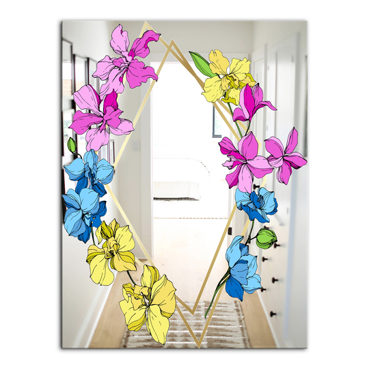 Designart Efflorescent Gold Blue 2 Rectangular 35.4-in L x 23.6-in W Polished Country Pink Wall Mounted Mirror
