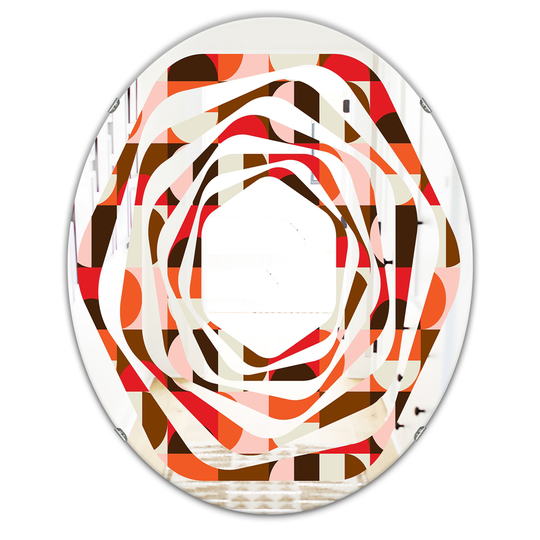 Designart 31.5-in Retro Geometric Design II Modern Oval Decorative Mirror in Red