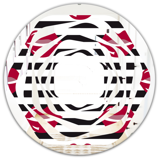 Designart Black 24-in Round Red Lips Fashion Pattern Polished Wall Mirror