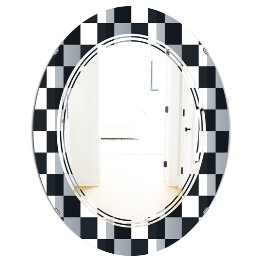 Designart 31.5-in x 23.7-in Geometric Monochrome Pattern I Modern Oval Mirror in Multi-Colour