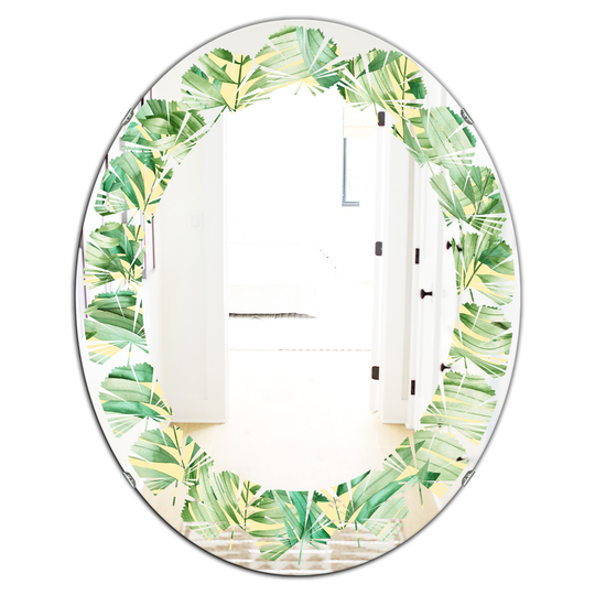 Designart Canada 31.5-in L x 23.7-in W Oval Green Tropical Retro Foliage Modern Polished Wall Mirror
