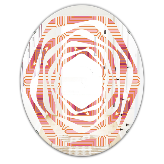 Designart 31.5-in L x 23.7-in W Oval Pink Geometric Retro Design II Polished Wall Mirror