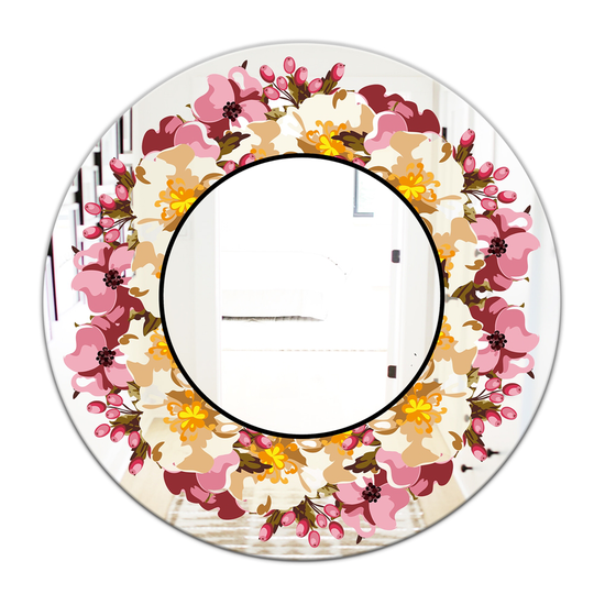 Designart Flowers Round 24-in L x 24-in W Polished Country Beige/Purple Wall Mounted Mirror