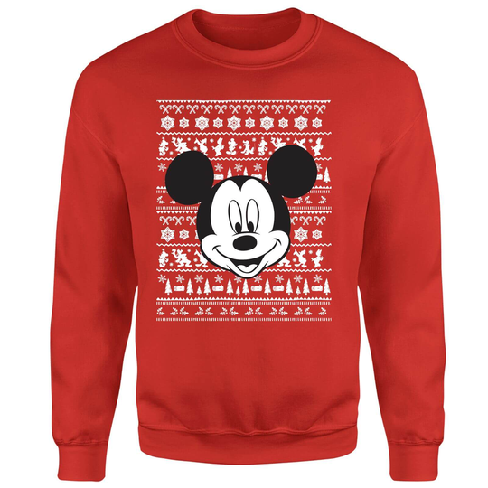 Disney Mickey Mouse Christmas Mickey Face Red Christmas Jumper - S