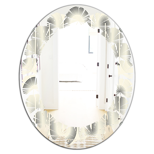 Designart Oval 31.5-in L x 23.7-in W Grey Retro Curved Minimal Geometric Ornament I Polished Wall Mirror