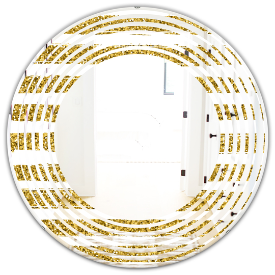 Designart 24-in x 24-in Golden Horizontal Lines Modern Round Wall Mirror