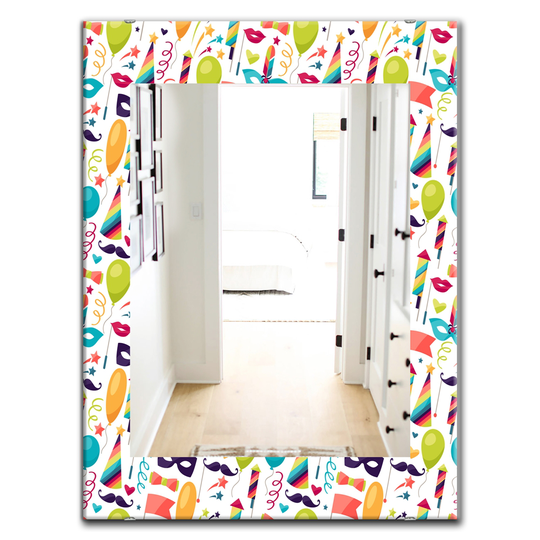Designart 35.4-in x 23.6-in White Celebration Pattern with Carnival Icons and Objects Modern Mirror
