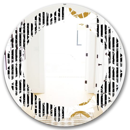 Designart Vertical Retro Geometrical Pattern I Modern Round Wall Mirror in Black