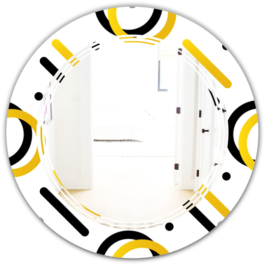Designart 24-in x 24-in Trendy Black and Gold Triangular Pattern I Modern Round Mirror