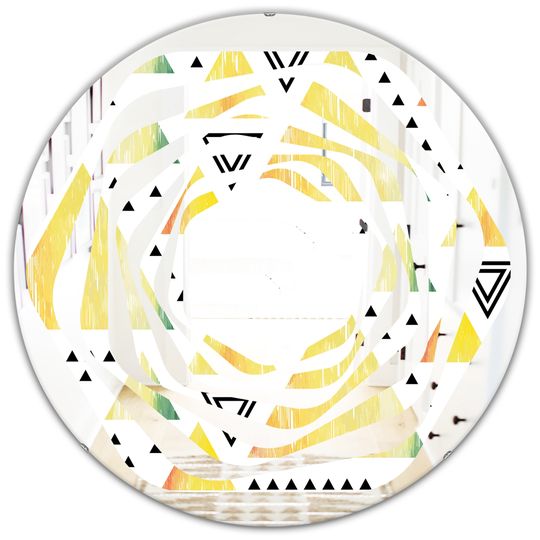 Designart Triangular Retro Design IV Modern Round Wall Mirror in Multi-Colour