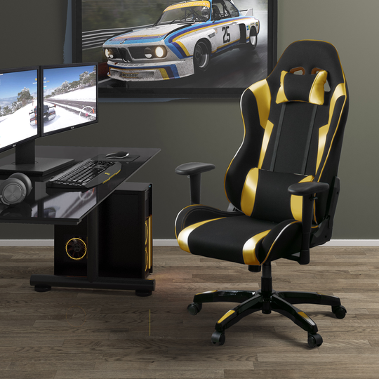 CorLiving High Back Ergonomic Gaming Chair - Black and Gold