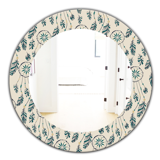 Designart 24-in x 24-in Ivory/Cream Feathers Bohemian and Eclectic Mirror
