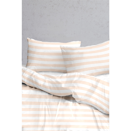 Myne Gold and White Stripe Cotton Sateen Antibacterial King/California King Duvet Cover Set - 3-Piece