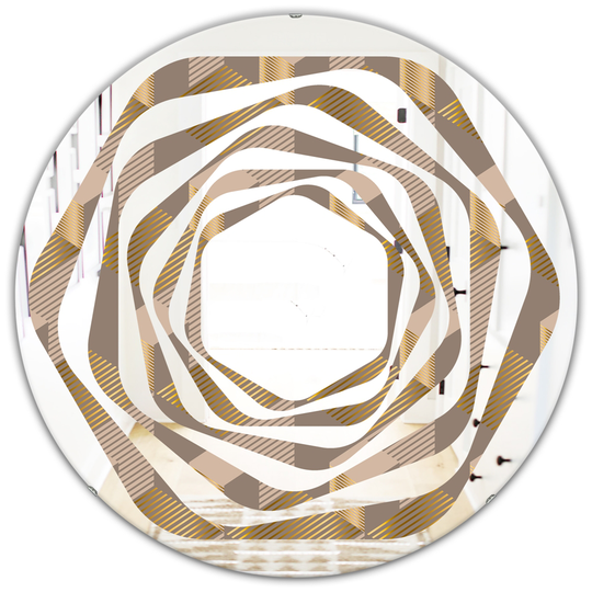 Designart 24-in Brown Round Retro Square Design V Polished Wall Mirror