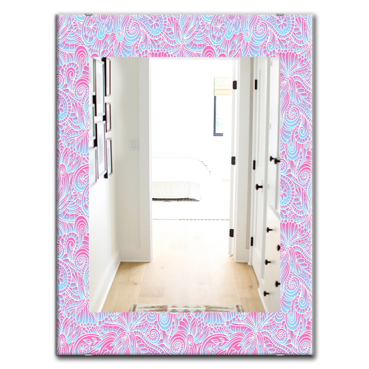 Designart 35.4-in x 23.6-in Blue/Pink Spheres Bohemian and Eclectic Mirror
