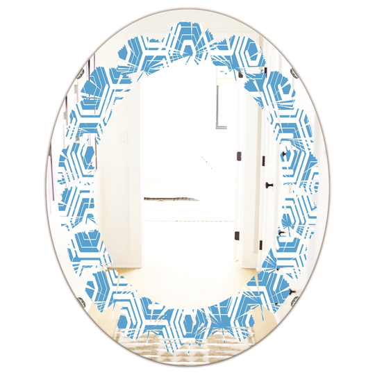 Designart Oval 31.5-in L x 23.7-in W Blue Retro Hexagon Pattern VII Polished Wall Mirror