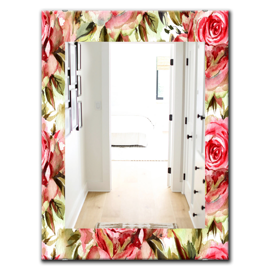 Designart Canada Rectangle 35.4-in L x 23.6-in W Pink Blossom Polished Wall Mirror