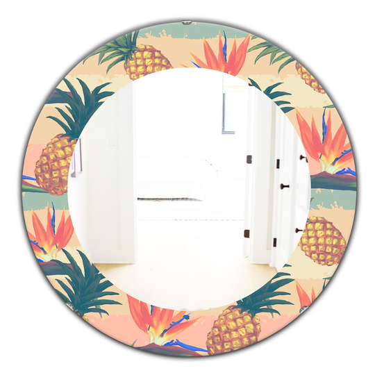 Designart 24-in x 24-in Tropical Mood Pineapple Bohemian and Eclectic Mirror in Orange