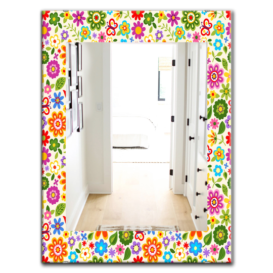 Designart 35.4-in x 23.6-in Green Retro Flower Pattern Bohemian and Eclectic Mirror
