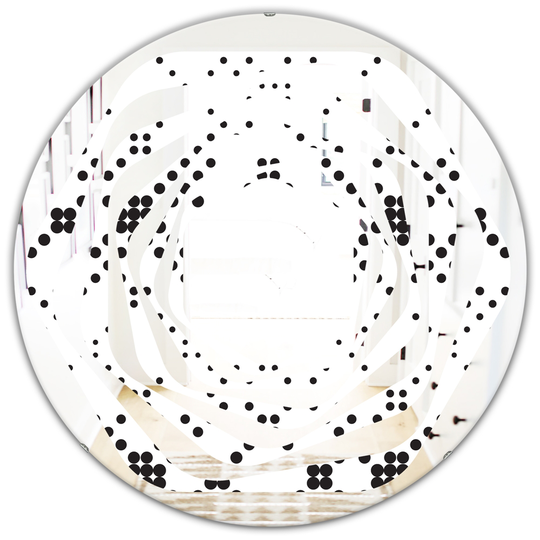 Designart 24-in Round White Retro Geometrical Abstract Minimal Pattern IX Polished Wall Mirror