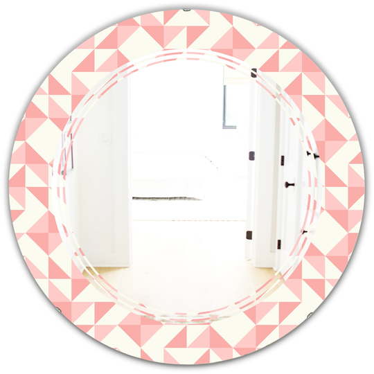 Designart Pink 24-in Round Abstract Geometric Pattern Polished Wall Mirror