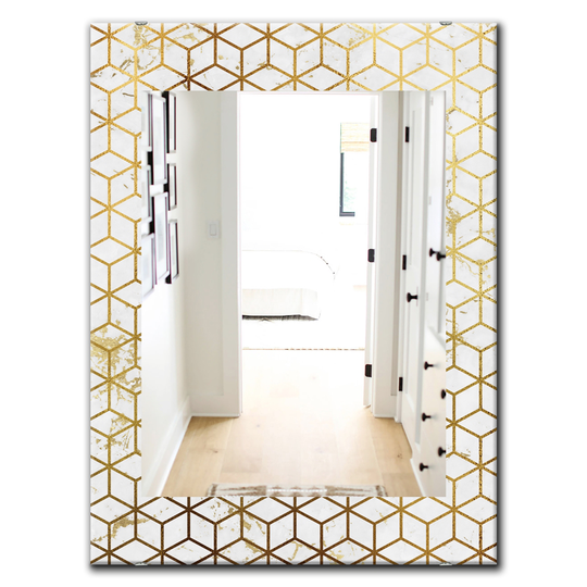 Designart Canada 35.4-in L x 23.6-in W Rectangle Yellow Capital Gold Honeycomb Polished Wall Mirror