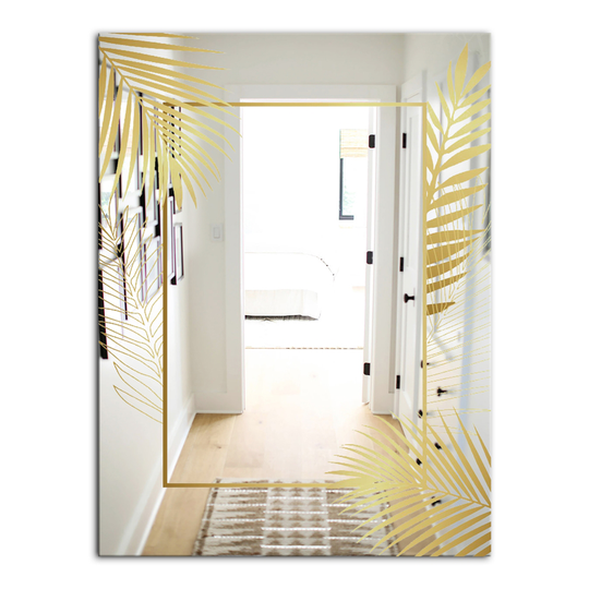 Designart Capital Gold Botanical Bliss 6 Rectangular 35.4-in L x 23.6-in W Polished Glam Wall Mounted Mirror