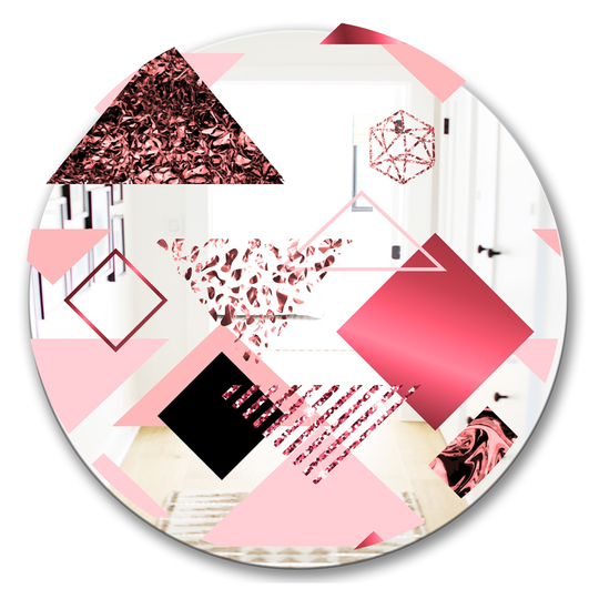 Designart Triangular Spacy Spheres 3 Round 24-in L x 24-in W Polished Mid-Century Pink Wall Mounted Mirror