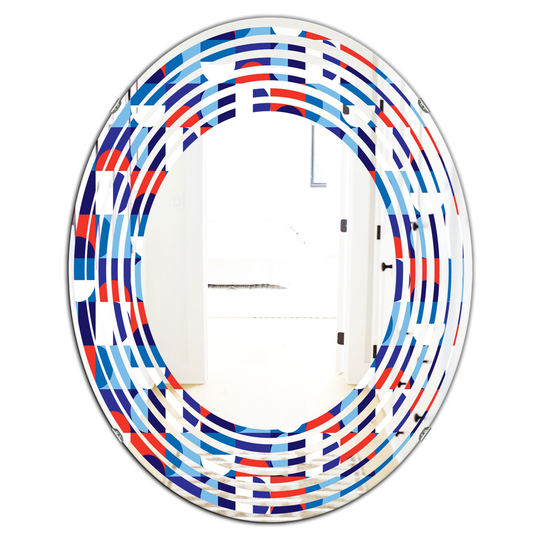 Designart Blue/Red and White Polka Dots Modern Oval Wall Mirror