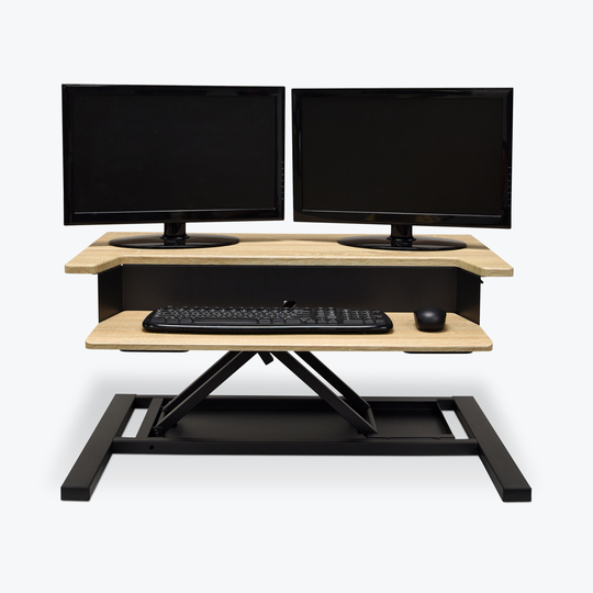 Luxor Two-Tier Pneumatic Standing Desk Converter - White Oak