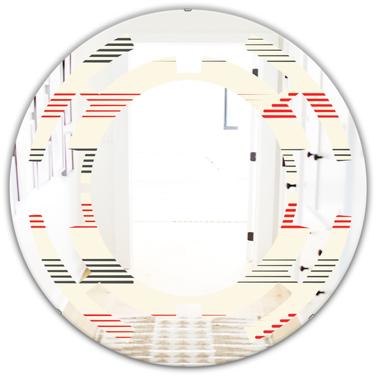 Designart 24-in Round Red Horizontal Retro Geometrical Pattern I Modern Polished Wall Mirror