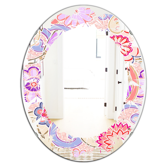 Designart Floral Botanical Retro XIII Modern Oval Mirror in Multi-Colour