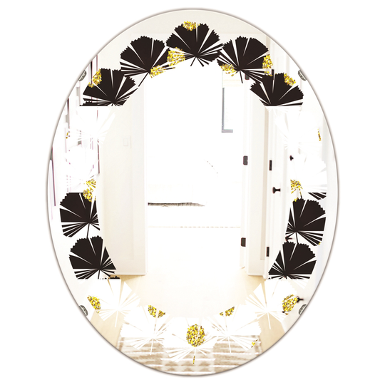 Designart 31.5-in x 23.7-in Gold Polka Dot Pattern I Modern Oval Wall Mirror in Black