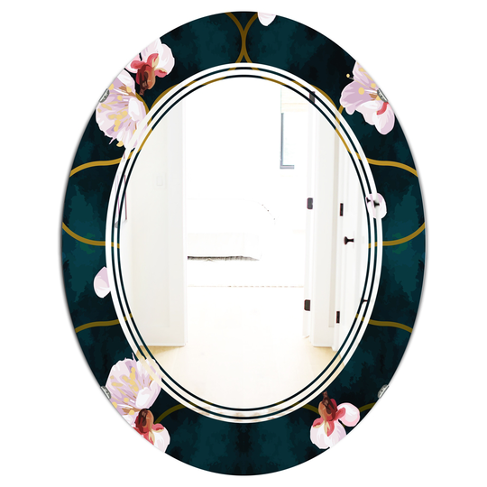 Designart 31.5-in x 23.7-in Retro Flower Pattern II Cottage Oval Mirror in Pink