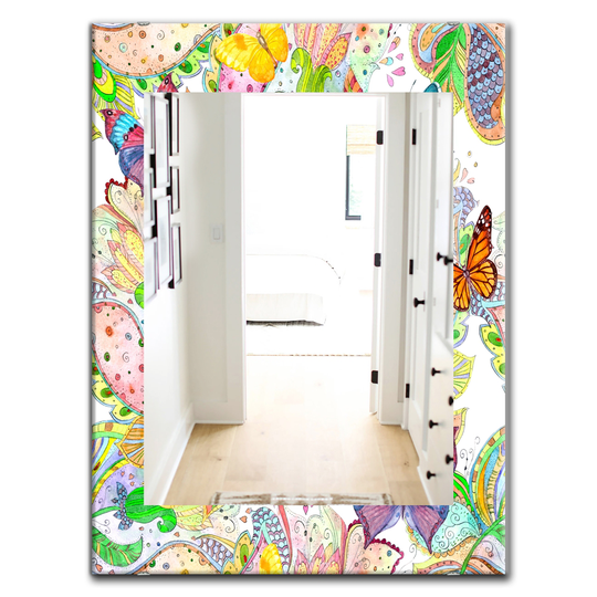 Designart Canada 35.4-in L x 23.6-in W Rectangle Bohemian Butterflies Polished Wall Mirror