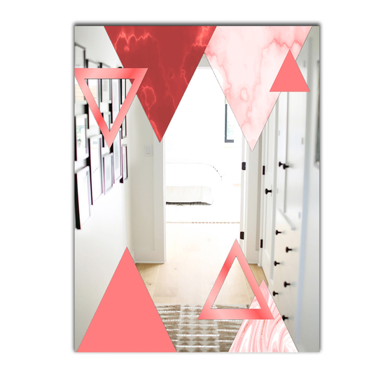 Designart Triangular Spacy Spheres 12 Rectangular 35.4-in L x 23.6-in W Polished Modern Pink Wall Mounted Mirror