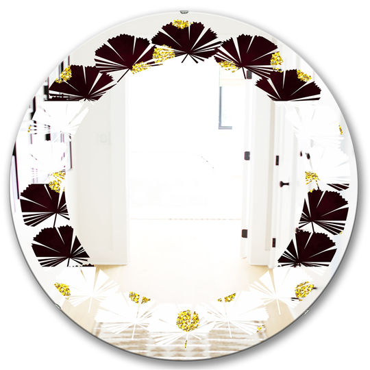 Designart 24-in x 24-in Gold Polka Dot Pattern I Modern Round Mirror - Black