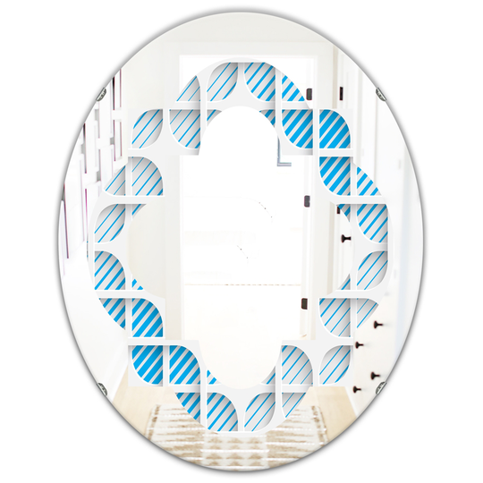 Designart 31.5-in L x 23.7-in W Oval 3D White and Blue Pattern II Polished Wall Mirror