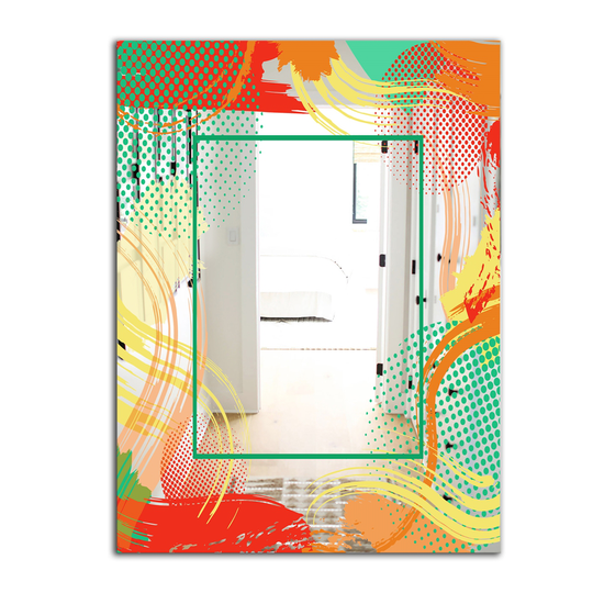 Designart Groovy Jungle 14 Rectangular 35.4-in L x 23.6-in W Polished Mid-Century Multicolour Wall Mounted Mirror