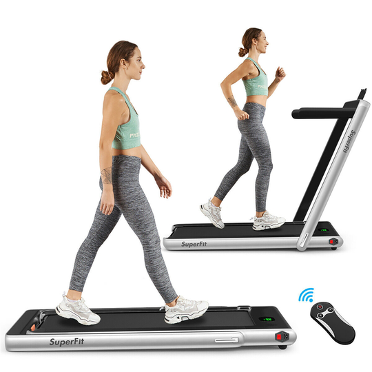 Costway SuperFit 2.25-HP 2 in 1 Silver Foldable Treadmill with Speaker Remote Control