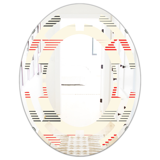 Designart Red Oval 31.5-in L x 23.7-in W Horizontal Retro Geometrical Pattern I Polished Wall Mirror